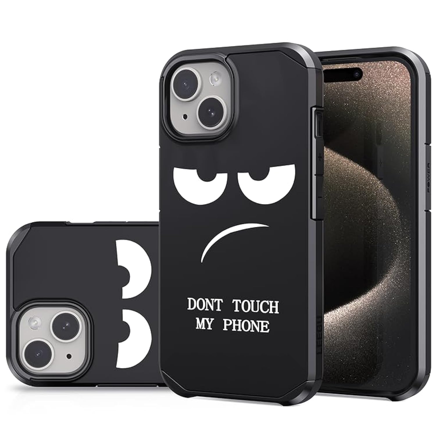 For Iphone 15 Case, Cute [Don'T Touch My Phone] Shockproof Dual Layer Slim Protective Silicone Plastic Cover For Kids Boys Men Phone Case (Iphone 15 6.1-Inch)