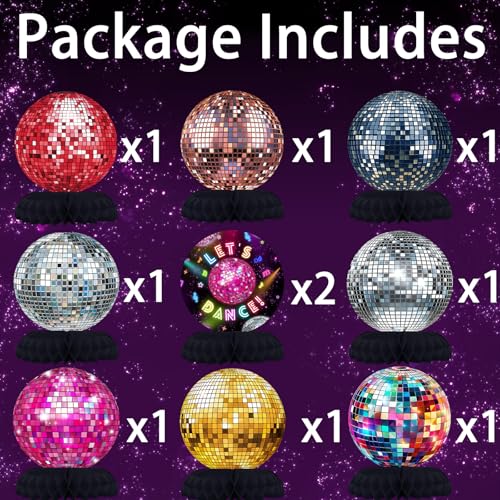 Disco Party Decorations - Neon Dance Honeycomb Centerpieces for Kids' Disco Birthday and Baby Shower Table Decor