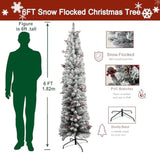 6Ft Pencil Snow Flocked Christmas Tree, Artificial Full Appearance Holiday Decoration Tree, Slim Skinny Xmas Tree With 316 Snow Flocked Tips & For Indoor Home Party Decor