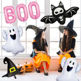 Pink Halloween Balloon Set: BOO Ghost, Bat, Witch Hat Foil Decor