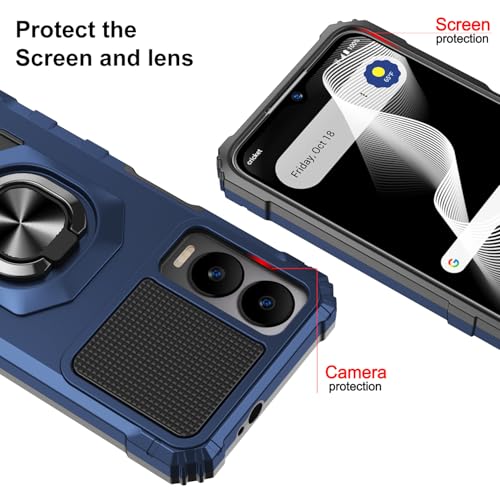 For Cricket Icon 6 Phone Case/At&T Verge Case With Tempered Glass Screen Protector,Military Grade Heavy Duty Shockproof Protective Cover,With Ring Kickstand (Cricket Icon 6, Blue)