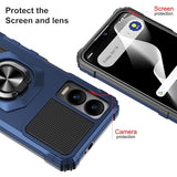 For Cricket Icon 6 Phone Case/At&T Verge Case With Tempered Glass Screen Protector,Military Grade Heavy Duty Shockproof Protective Cover,With Ring Kickstand (Cricket Icon 6, Blue)