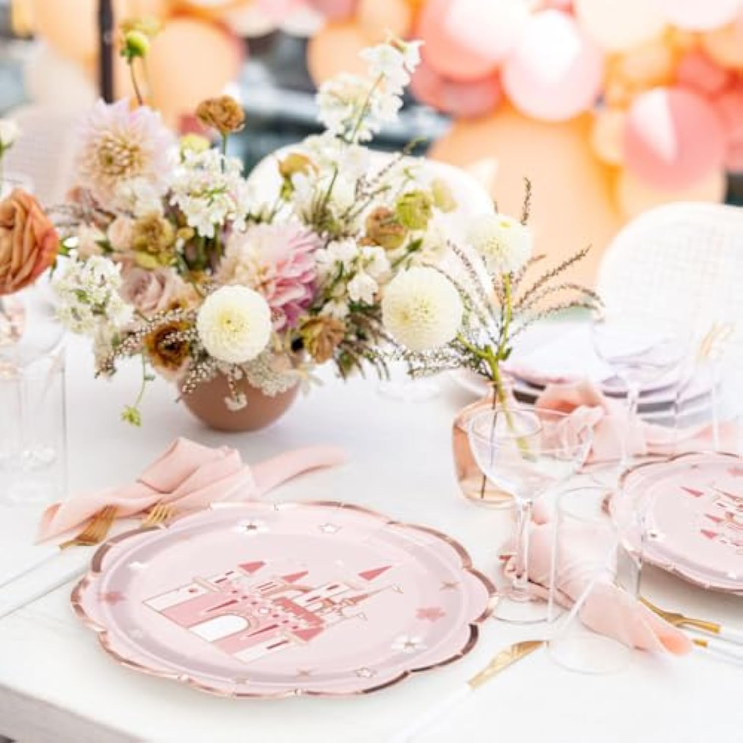 25Pcs Pink Princess Castle Plates – 9" Disposable Party Tableware Set