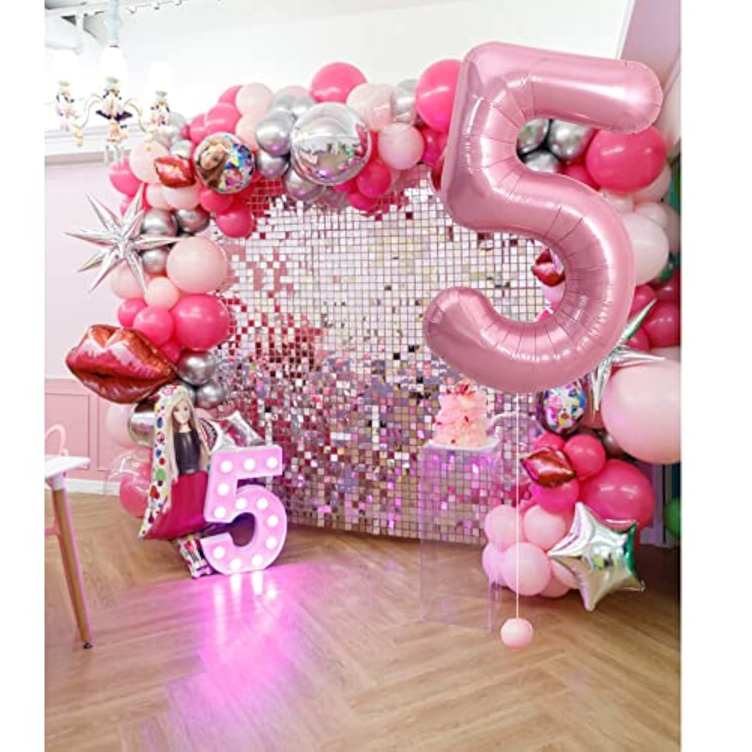 40 Inch Light Pink Large Numbers 0-9, Number 5 Digital Helium Balloon, Pink Foil Mylar Big Number Pastel For Birthday Party Anniversary Supplies Decorations