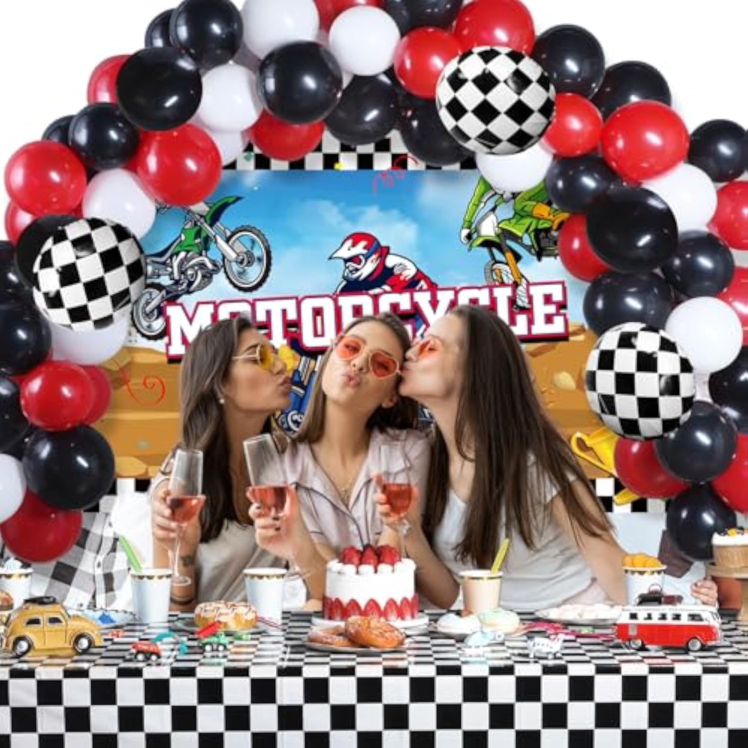 72 Pieces Motorcycle Truck Party Decorations Dirt Bike Motocross Backdrop Tablecloth With Balloons Extreme Truck Theme Decor Set For Birthday Party Supplies