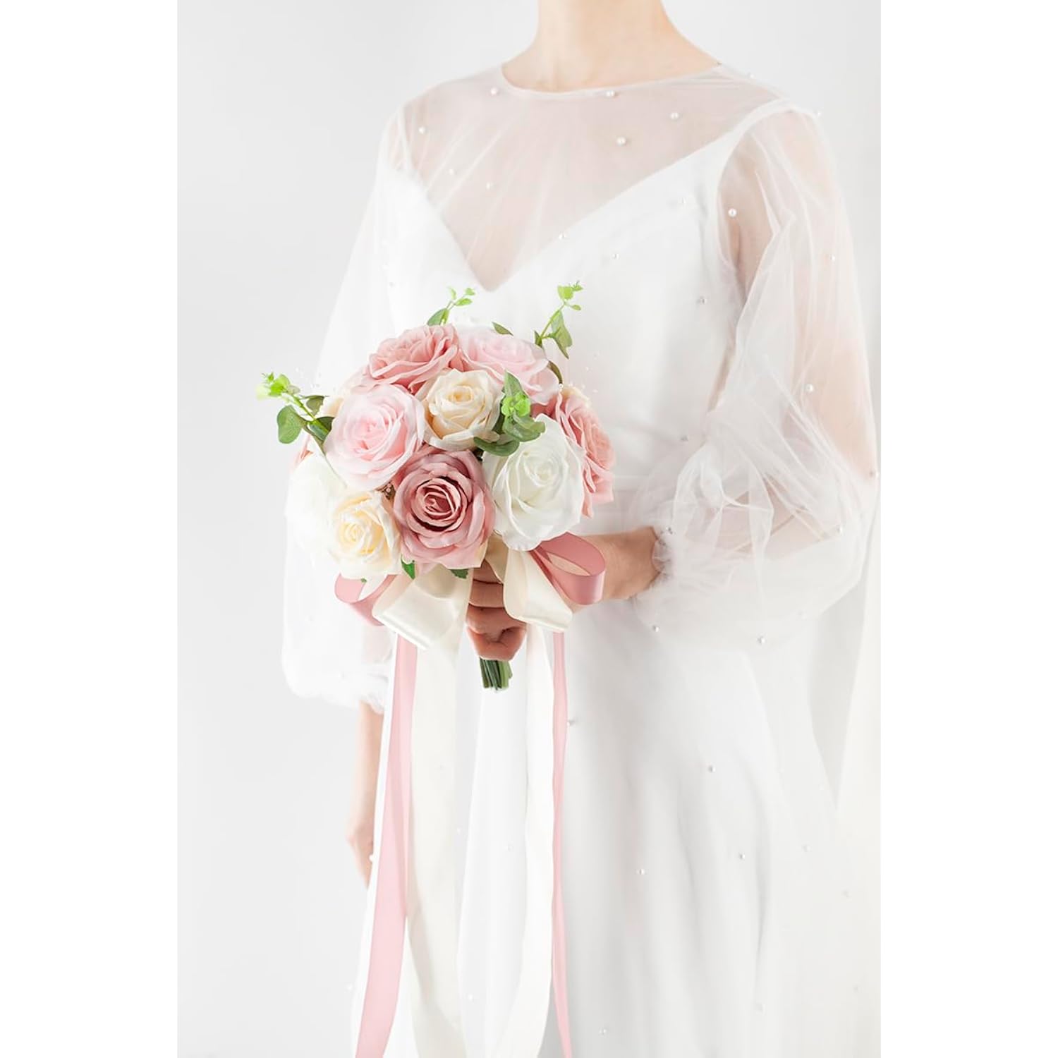 Pink & Champage Wedding Bouquets For Bride Bridesmaids, Bridal Bouquet For Wedding Silk Artificial Flowers