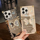 Cute Compatible With Iphone 16 Pro Max Case With Luxury Bling Glitter Butterfly Foldable Stand Kickstand,Girly Soft Pc Mirror Bumper Protective Cover For Women & Girls(Light Gold)