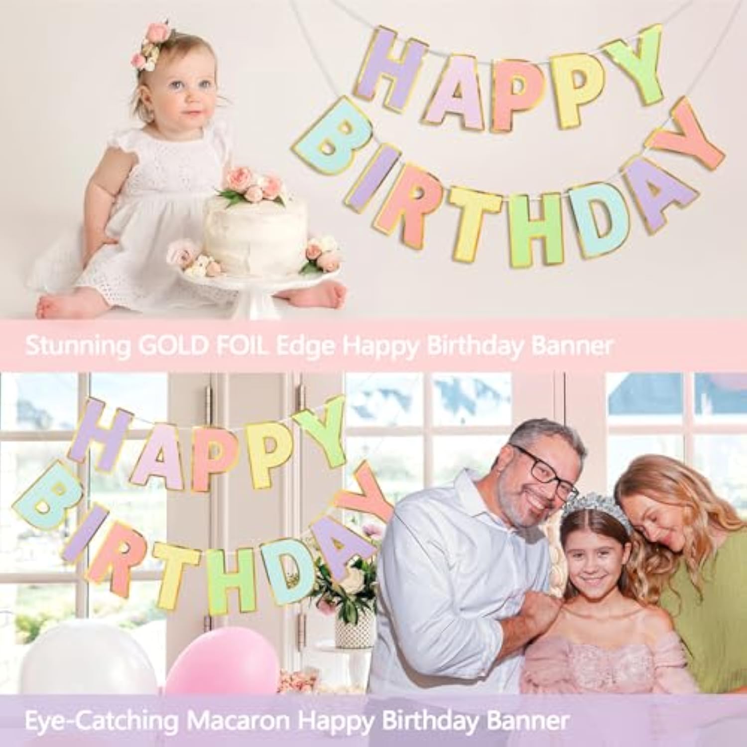 Pastel Happy Birthday Banner – 9ft Pre-Strung, No Assembly Needed for All Ages & Celebrations