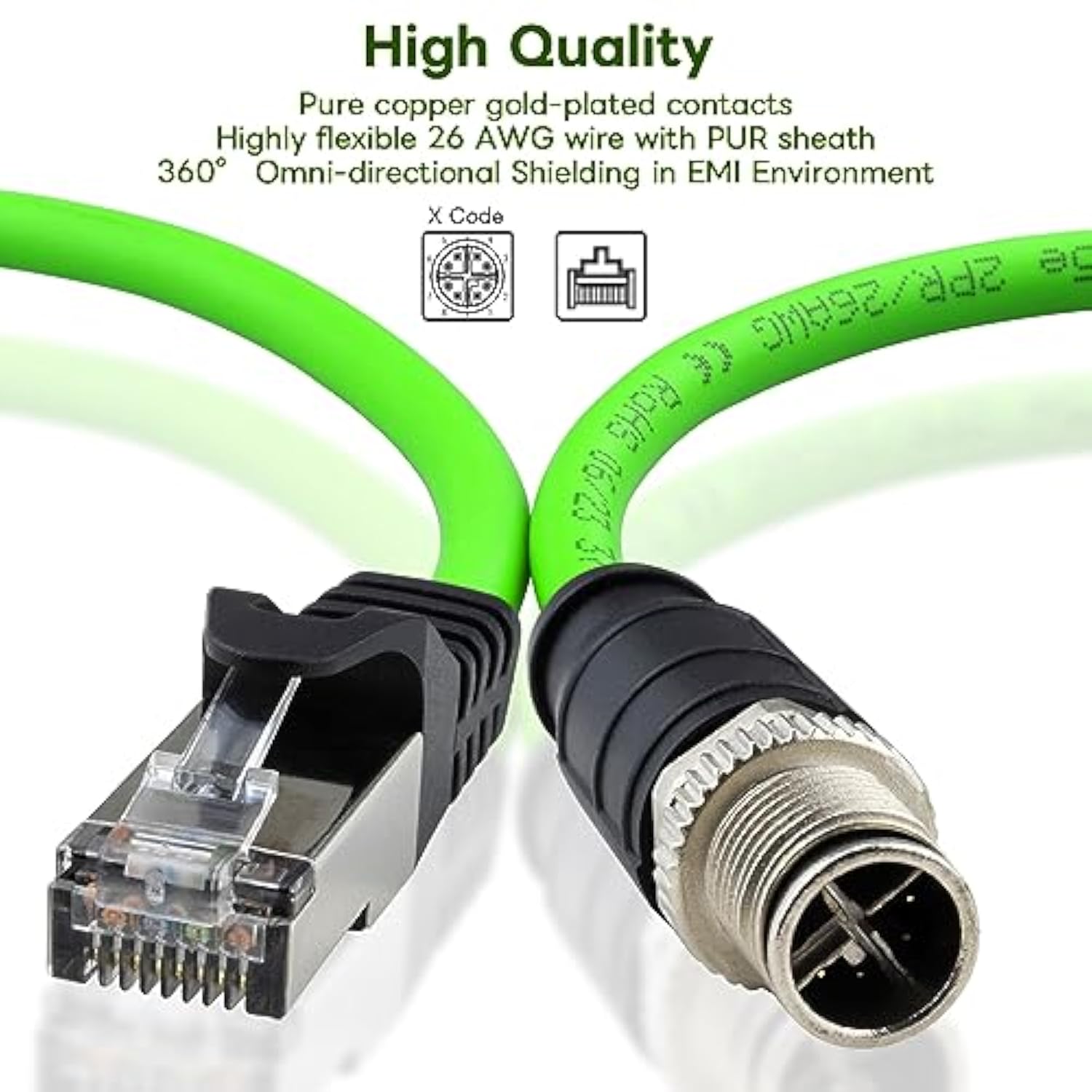 M12 X-Coded 8 Pin To Rj45 Cable Cat6A Industrial Ethernet Shielded Cable For C