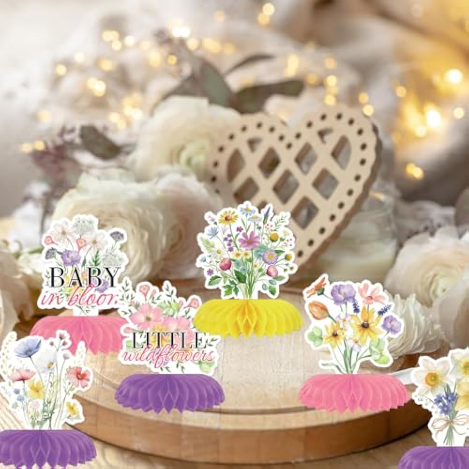 8Pcs Wildflowers Honeycomb Centerpieces 3D Table Little Wildflowers Centerpieces Spring Flower Theme Women Girl Birthday Party For Mother'S Day Valentine'S Day Table Decor Supplies