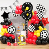 Race Car Birthday Balloons Decorations, 40 Inch Racetrack Black Number 3 Balloon, Large Mylar Black 3 Balloon For 3St Birthday Race Car Theme Party Decor Supplies 7 Pcs