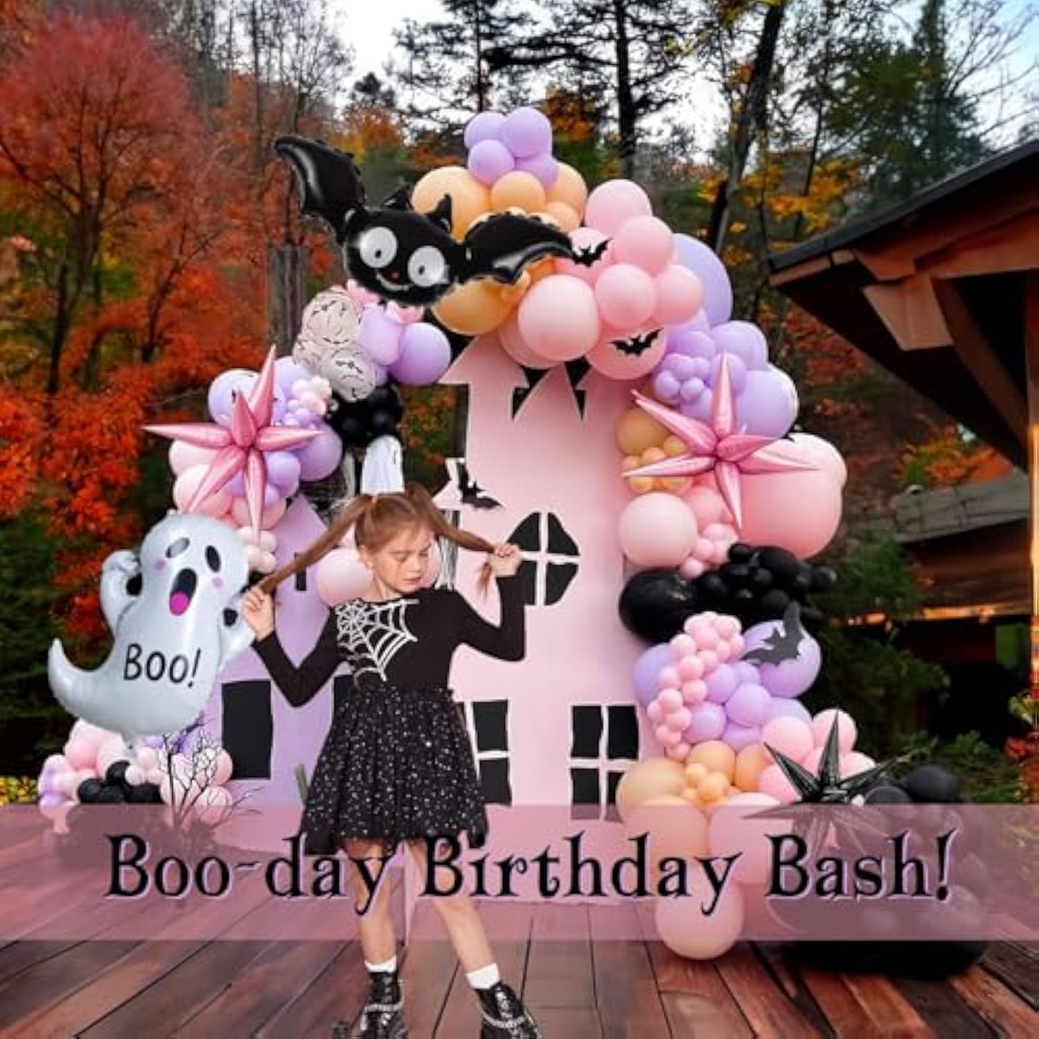 Summerween Balloon Arch Kit 122pcs Pink, Purple, Black with Bat & Ghost Balloons
