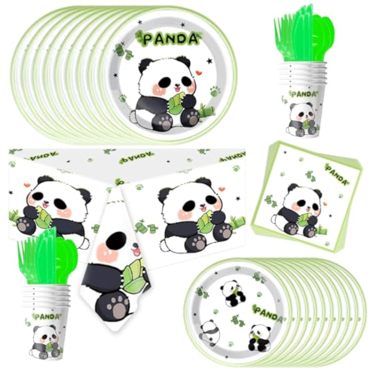 81Pcs Panda Birthday Party Tableware Plates Cups Napkins Forks Spoons