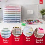 IRIS USA Board Game Storage Craft Organizer Box with Snap-Tight Latch Lid, 10-Pack Portable Plastic Case Bin for Puzzles, Magazines, Hobbies, Art Supplies, Fits 8.5" x 11" & A4 Papers, Slim, Clear