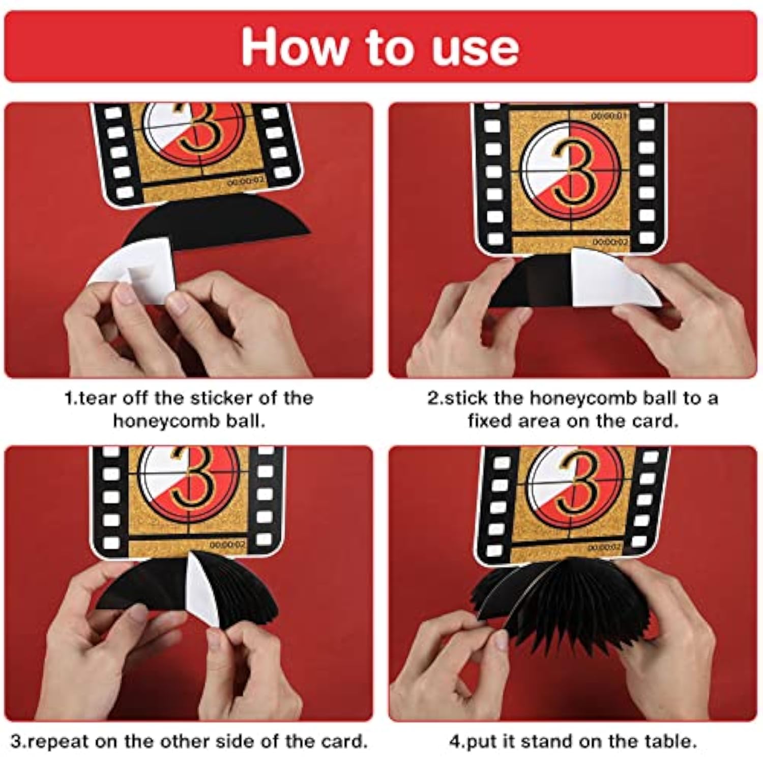 Movie Night Honeycomb Centerpieces: 3D Party Decorations, Set of 12