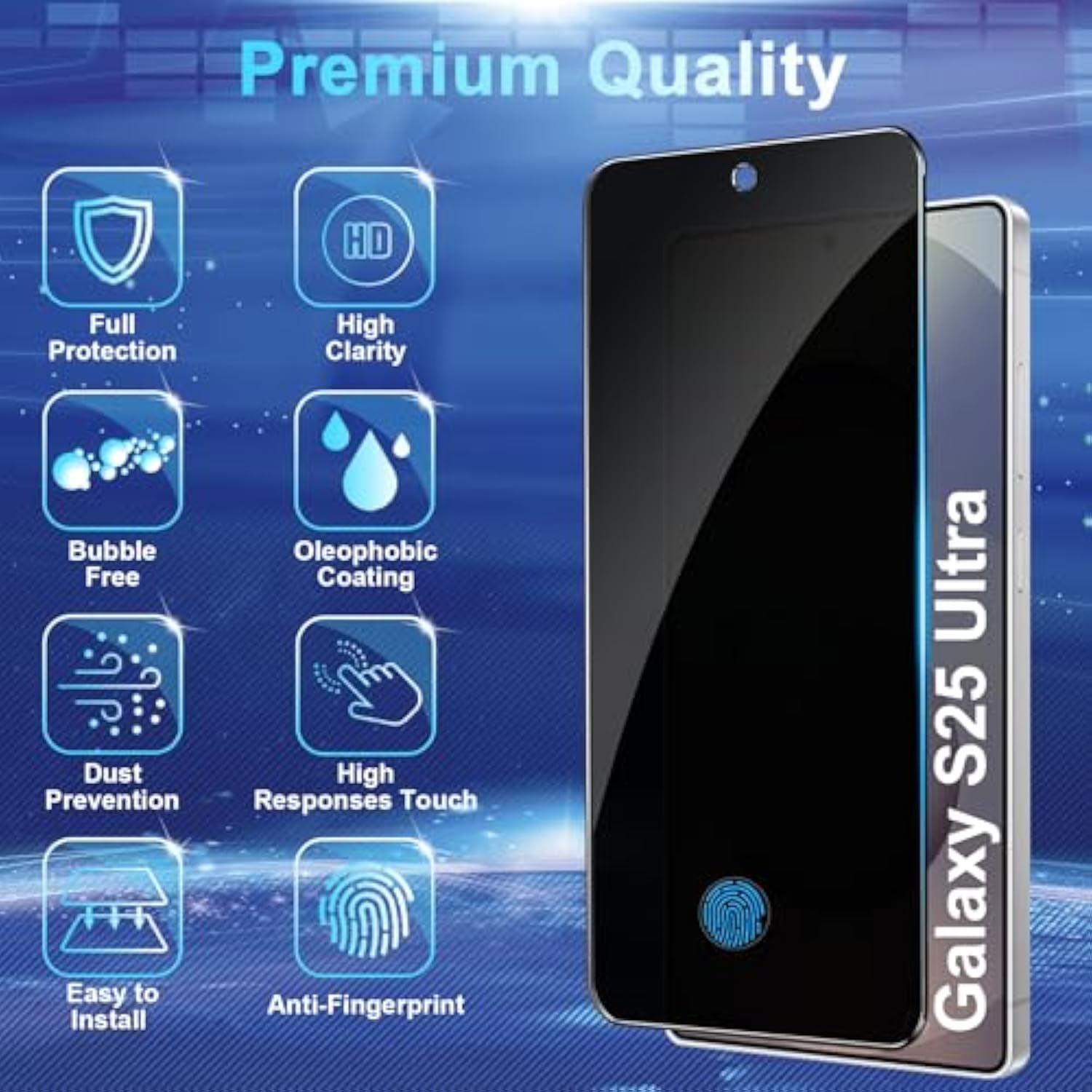 [2+2 Pack] Privacy Screen Protector Compatible With Galaxy S25 Ultra 5G - 2 Tempered Film + 2 Camera Lens Glass, High Clarity, Bubble Free, Anti-Spy Protection - Anti-Shatter