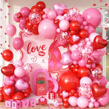 Valentine's Day Balloons Garland Arch Kit, 127Pcs Pink Red Rose Red Balloon with Red Pink Heart Foil Balloon for Valentine's Day Galentines Mother's Day Wedding Engagement Anniversary Party Decoration