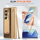 Samsung Galaxy Z Fold 7 Case with S Pen Holder & Slim Stylus, Fold7 PU Leather Phone Case with Kickstand Built in Screen Protector Camera Protector Protective Cover for Z Fold7 Gold and Coffee