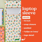 Go Go Padded Laptop Sleeve With Snap Closure And Wires Pouch, Fits Up To 15-Inch Laptop, Tulips On Ivory