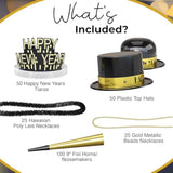 New Year 2026 Party Supplies 250pcs Black Gold Hats Beads Noisemakers