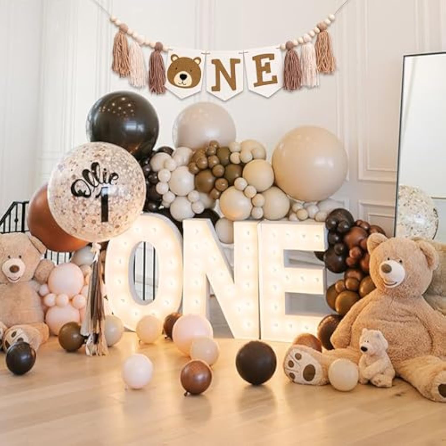 Bear Highchair Banner 1St Birthday - Beary First Birthday Decorations High Chair Banner, Bear Theme Party Supplies For Anniversary, Cake Smash, Photo Prop (Tassels)