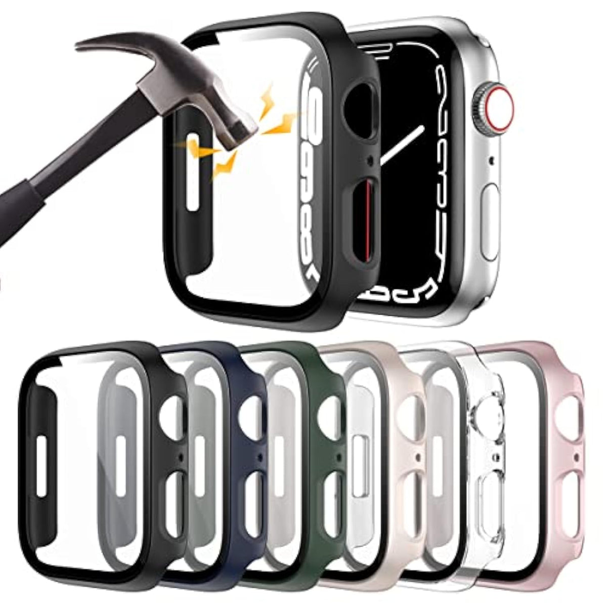 6 Pack Hard Pc Case With Tempered Glass Screen Protector For Watch 44Mm Se(2022) Series 6/Se/5/4, Ultra-Thin Scratch Resistant Full Protective Bumper Cover For Iwatch 44Mm Accessories