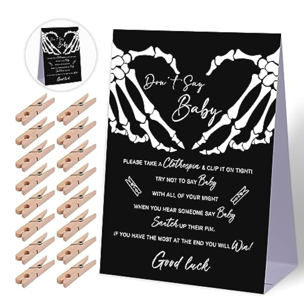 Don'T Say Baby Baby Shower Game,Halloween Gothic Baby Shower Decorations,Mini Clothespins For Baby Shower,Neutral Baby Shower Decorations,Little Cutie Baby Shower,1 Sign & 50 Mini Clothespins Set-B4