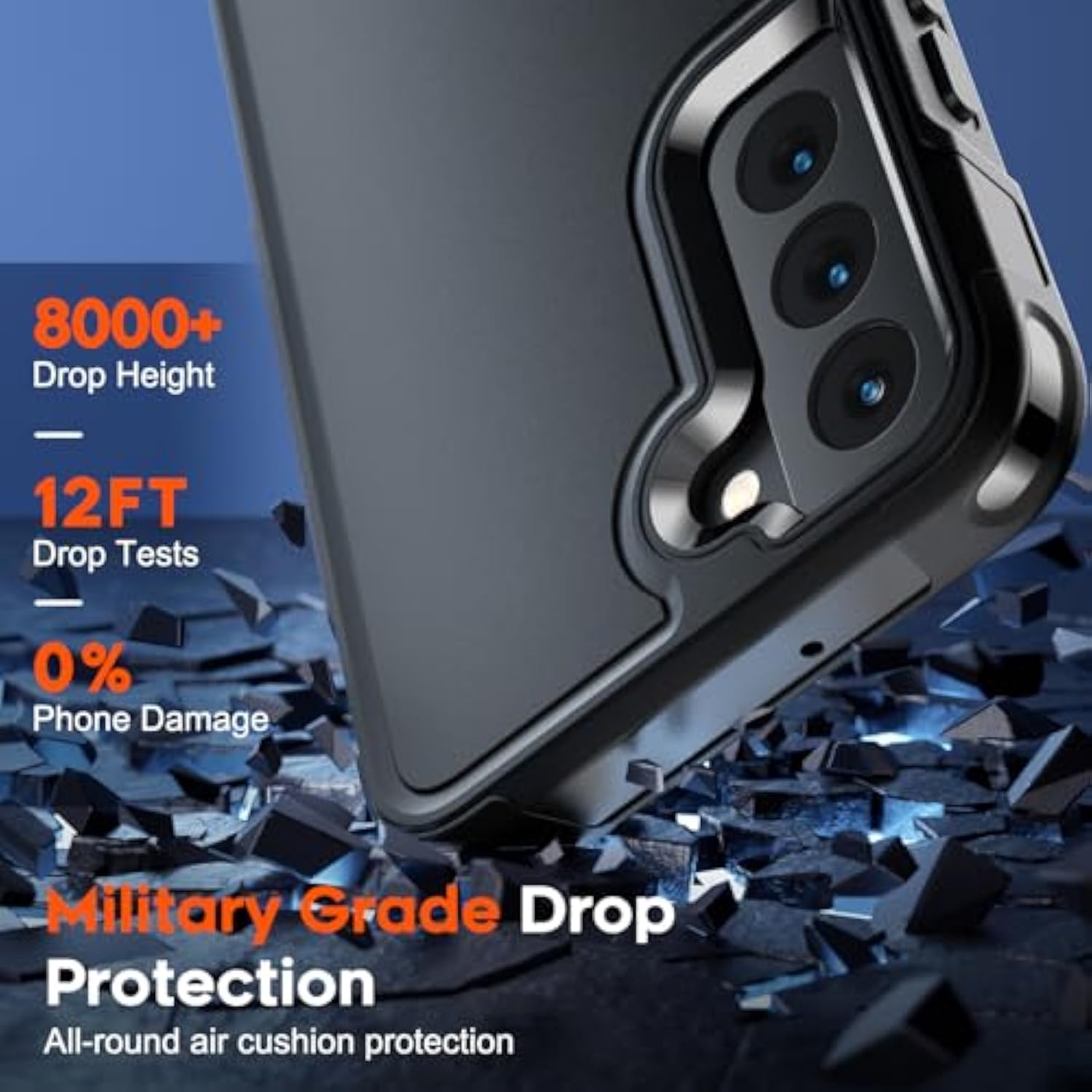 Designed For Samsung Galaxy S22 Case,12 Ft Military Grade Drop Protection,Dual Layer Heavy Duty Protective Cover Shockproof With Non-Slip Phone Case For Galaxy S22 6.1 Inch,Black