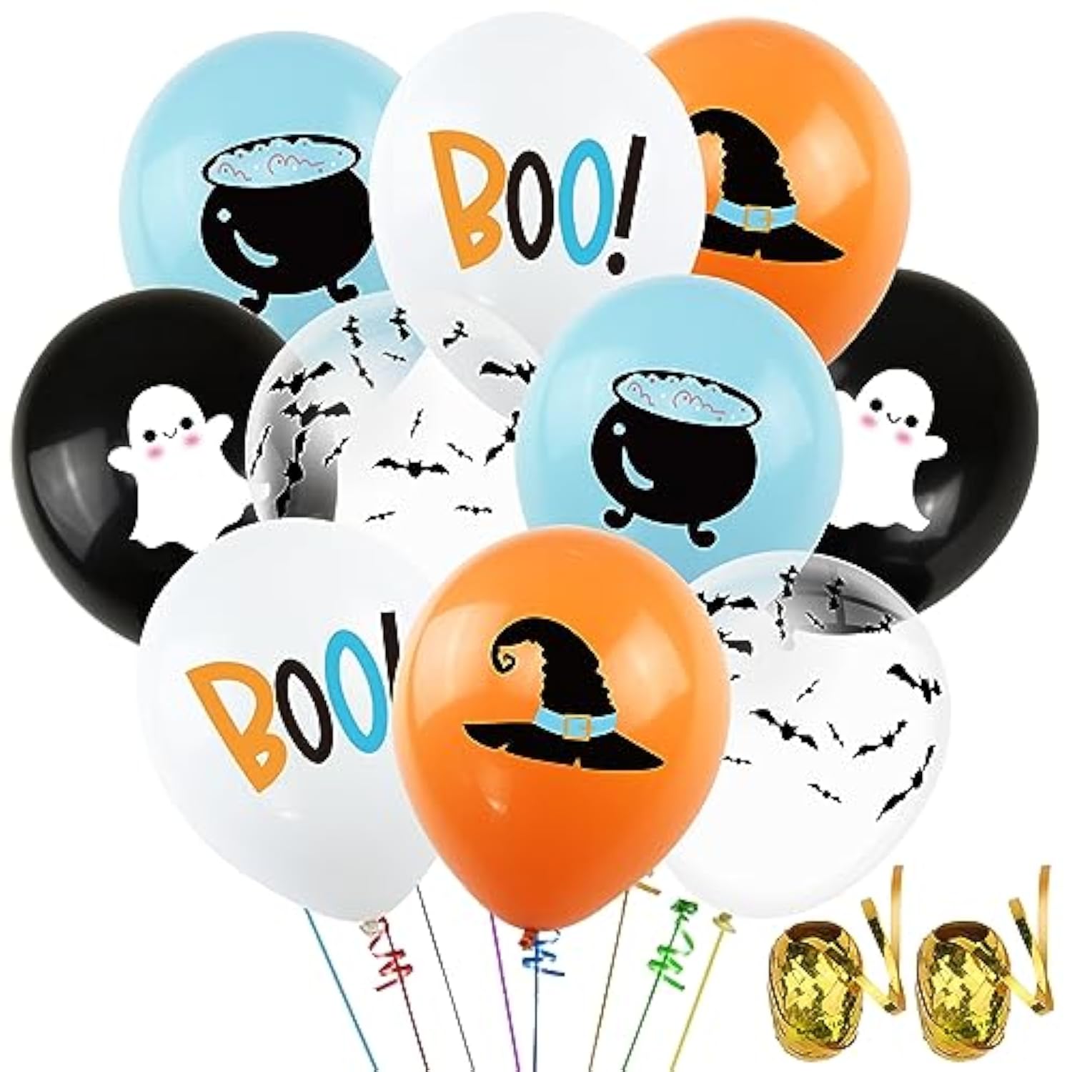 Halloween Balloon Set: Blue, Orange, Black, White, Ghost, Bat (50PCS)