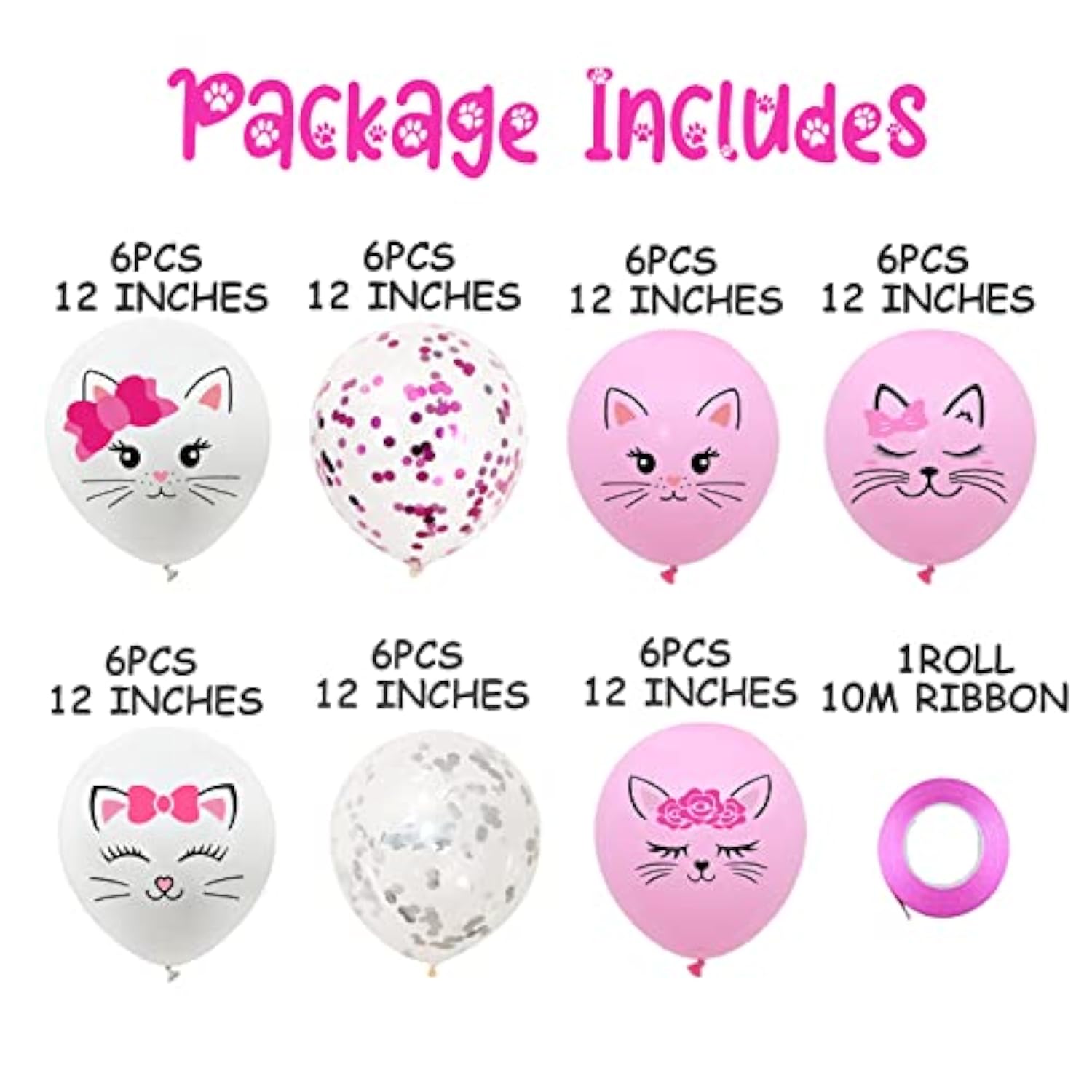 42 Pieces Cat Latex Balloons,12 Inches Cute Cat Balloons For Kids Birthday Party Cat Kitty Theme Birthday Party Decorations Supplies For Cat Birthday