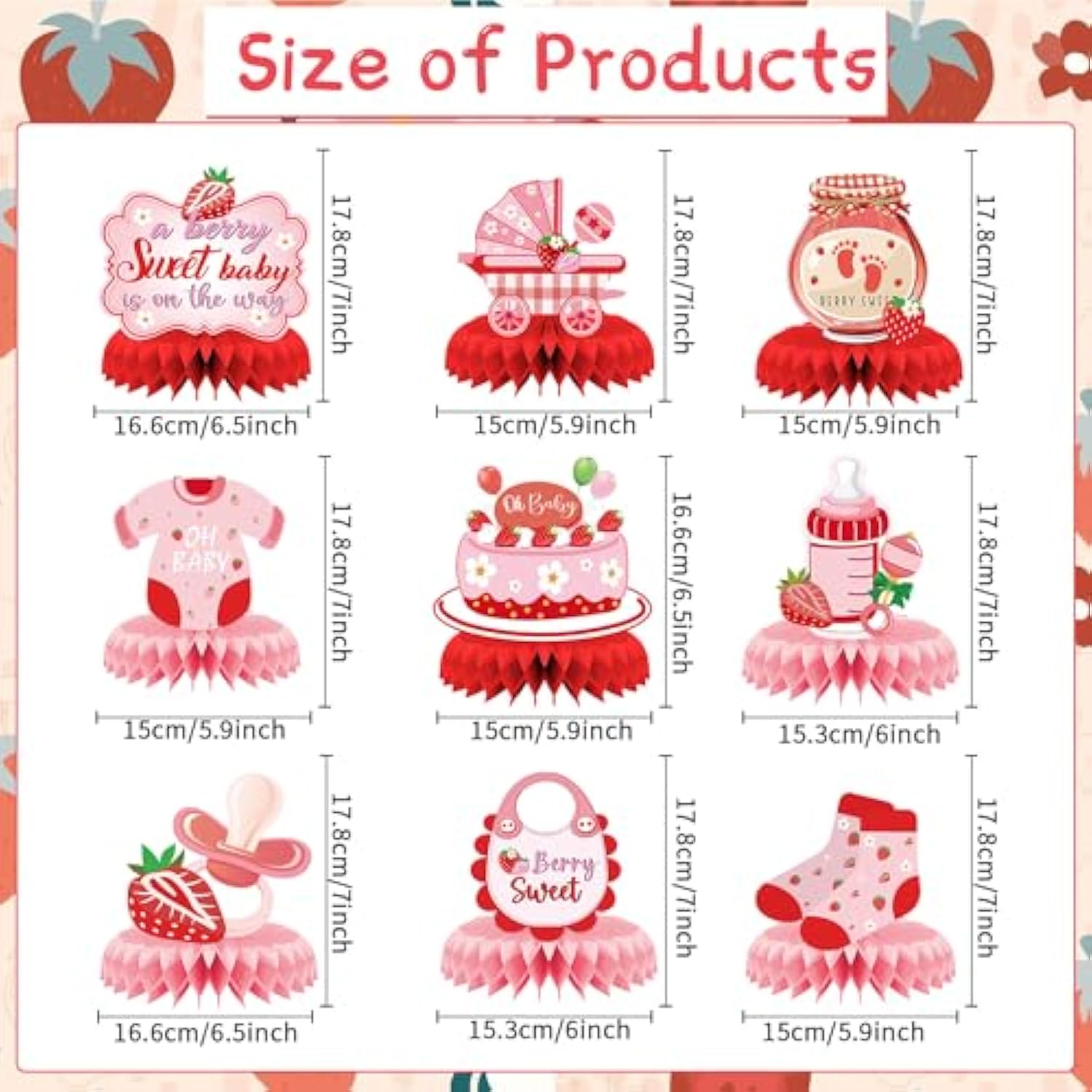 Strawberry Baby Shower Decorations - 9Pcs Berry Sweet Baby Shower Decorations Supplies A Berry Sweet Baby Is On The Way Decor Strawberry Honeycomb Centerpieces Baby Shower Party Table Decor