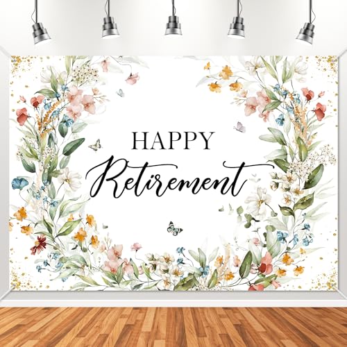 Happy Retirement Banner Wildflower Themed Happy Retirement Party Decorations Backdrop Floral We Will Miss You Going Away Retire Party Decor (7x5ft)