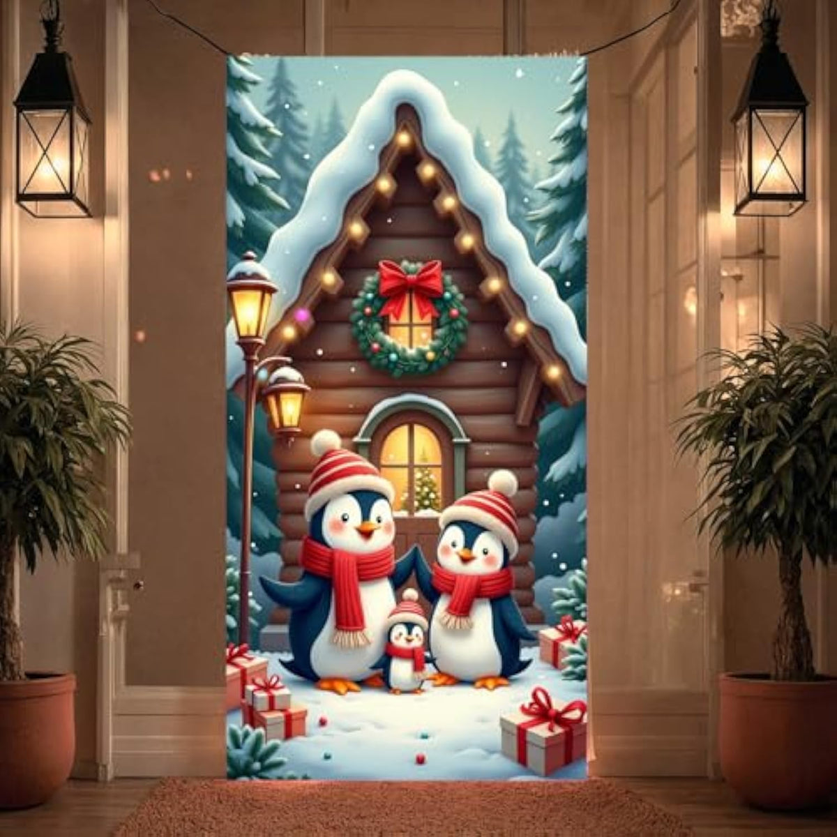 Christmas Penguin Door Banner for Winter Holiday Porch Decor