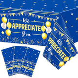 3Pcs We Appreciate You Table Cloths Thank You Decorations For Work Anniversary Party Disposable Plastic Blue Gold Table Cover For Coworker Employee Volunteer Teacher Appreciation Office Supplies Favor