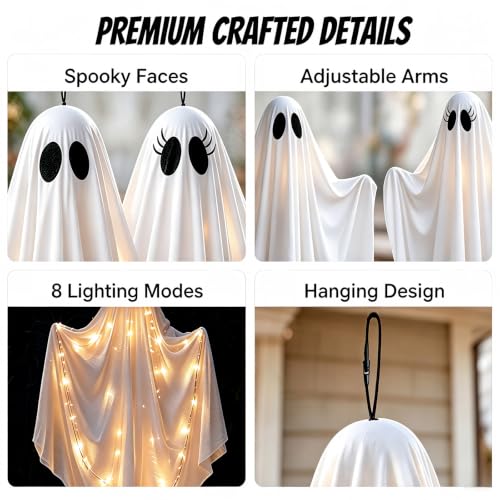 2 Pack 47.25" Light Up Hanging Ghost Halloween Decorations Outdoor Indoor