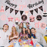 17Th Birthday Decorations For Girls Rose Gold Pink Pre Assembled Happy Birthday Banner And Hanging Swirls 17 Years Old Party Decorations Supplies 17Th Birthday Gifts For Girls