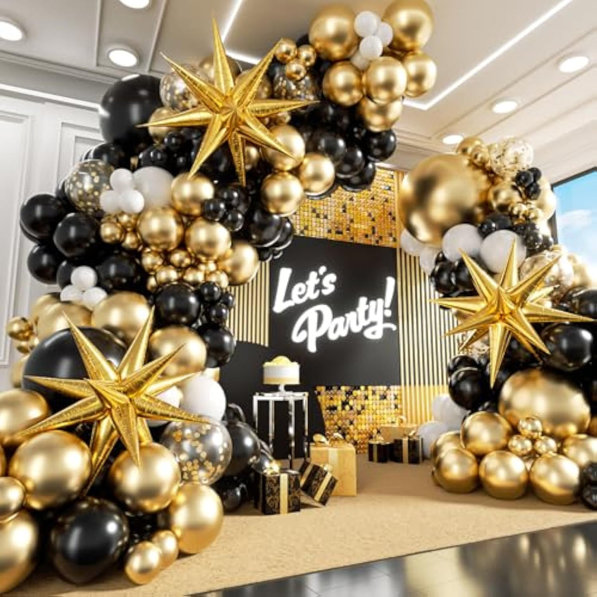 118pcs Black and Gold Balloon Arch Kit for Graduation, Birthday, and Parties