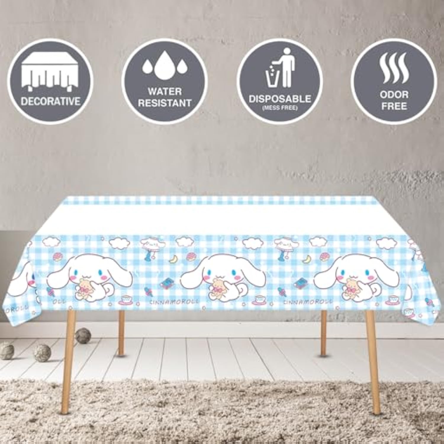 Cinnamoroll Birthday Decorations, 101Pieces Party Supplies Set Include Banner, Balloons, Stickers, Hanging Swirls, Cake Cupcake Toppers, Tablecloth For Kids Cinnamoroll Theme Party