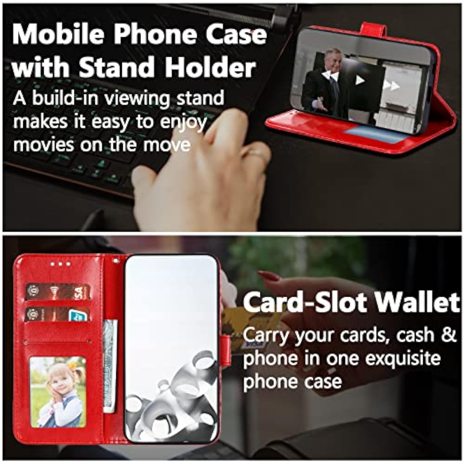 Case For Samsung Galaxy A16 4G/5G, Premium Leather Magnetic Closure Flip Wallet Phone Case With Card Holder Cash Slot Stand Function Embossed Mandala Flower Slim Shockproof Lanyard Cover - Red