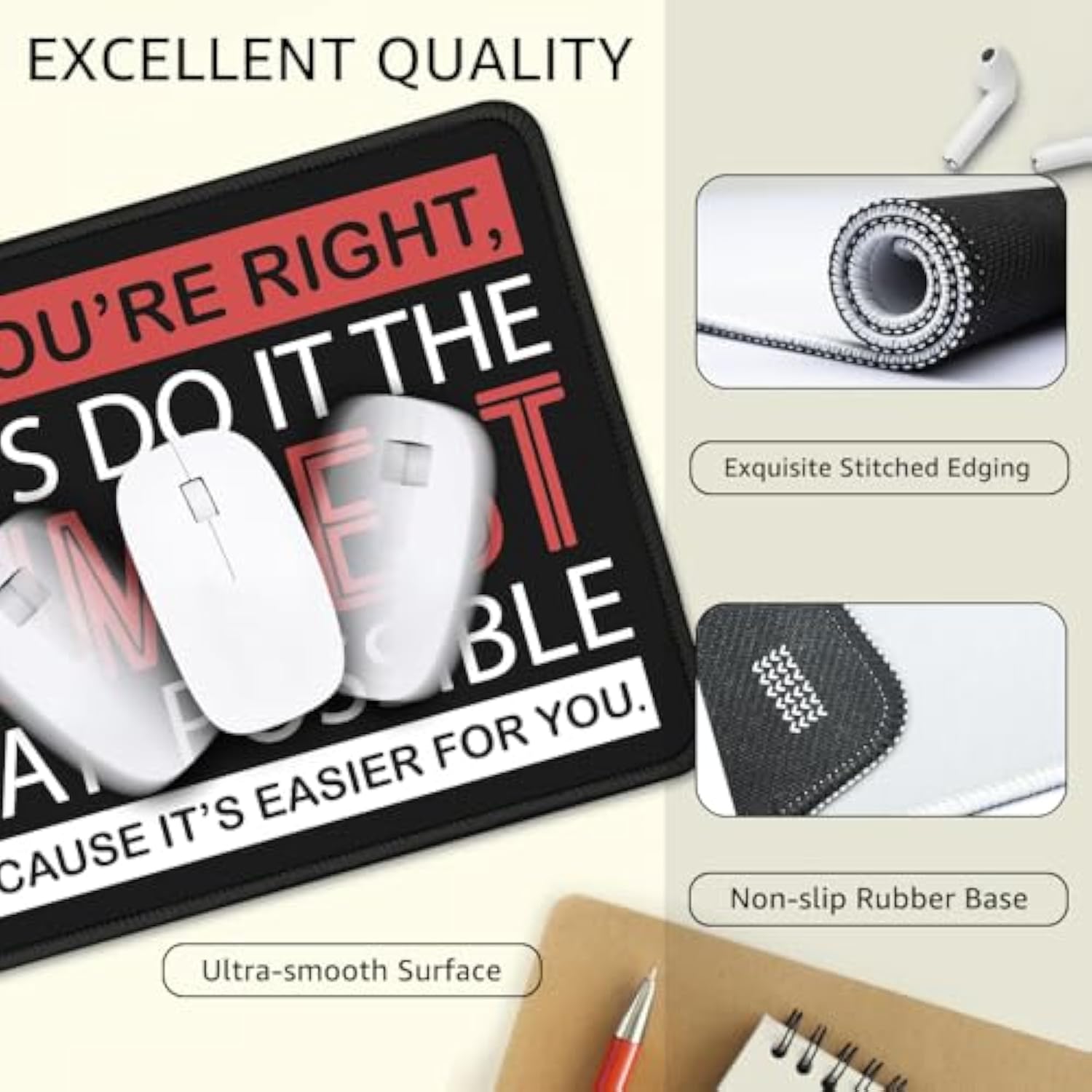 No You'Re Right Let'S Do It The Dumbest Non-Slip Mouse Pad With Stitched Edge, Funny Mousepad Gifts For Employee, Sarcastic Humor Office Gifts, Gag Gifts For Women Men Coworkers Colleague