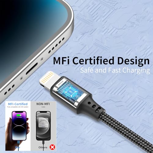 1.5 Foot Lightning Cable, [MFi Certified] 3Pack 1.5ft iPhone Charging Cable for Car Braided Fast Charging Short USB to Lightning Cable for iPhone 14