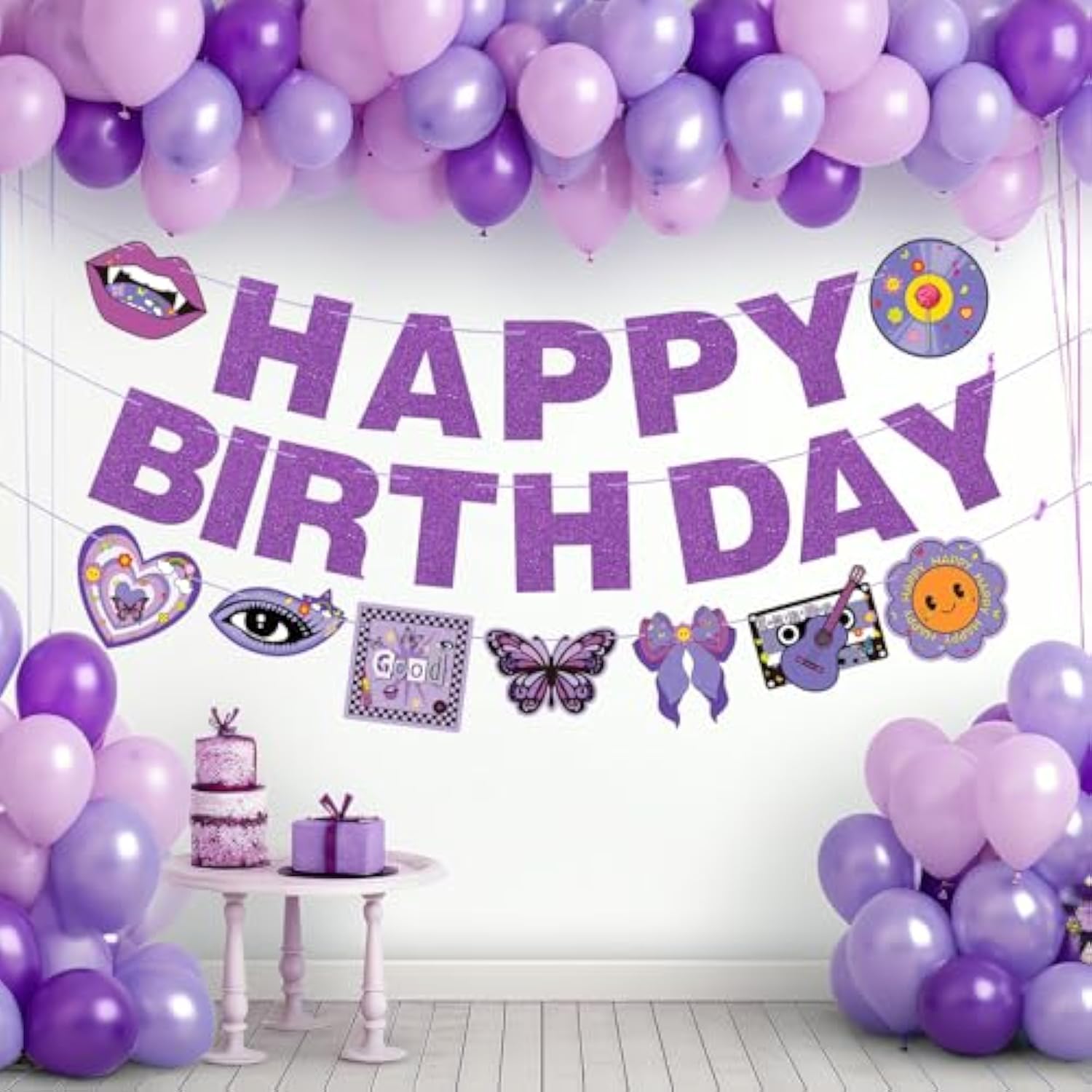3 Pcs Pop Singer Birthday Party Banner Purple Butterfly Party Decorations For Concert Party Decorations Music Fans Party Supplies