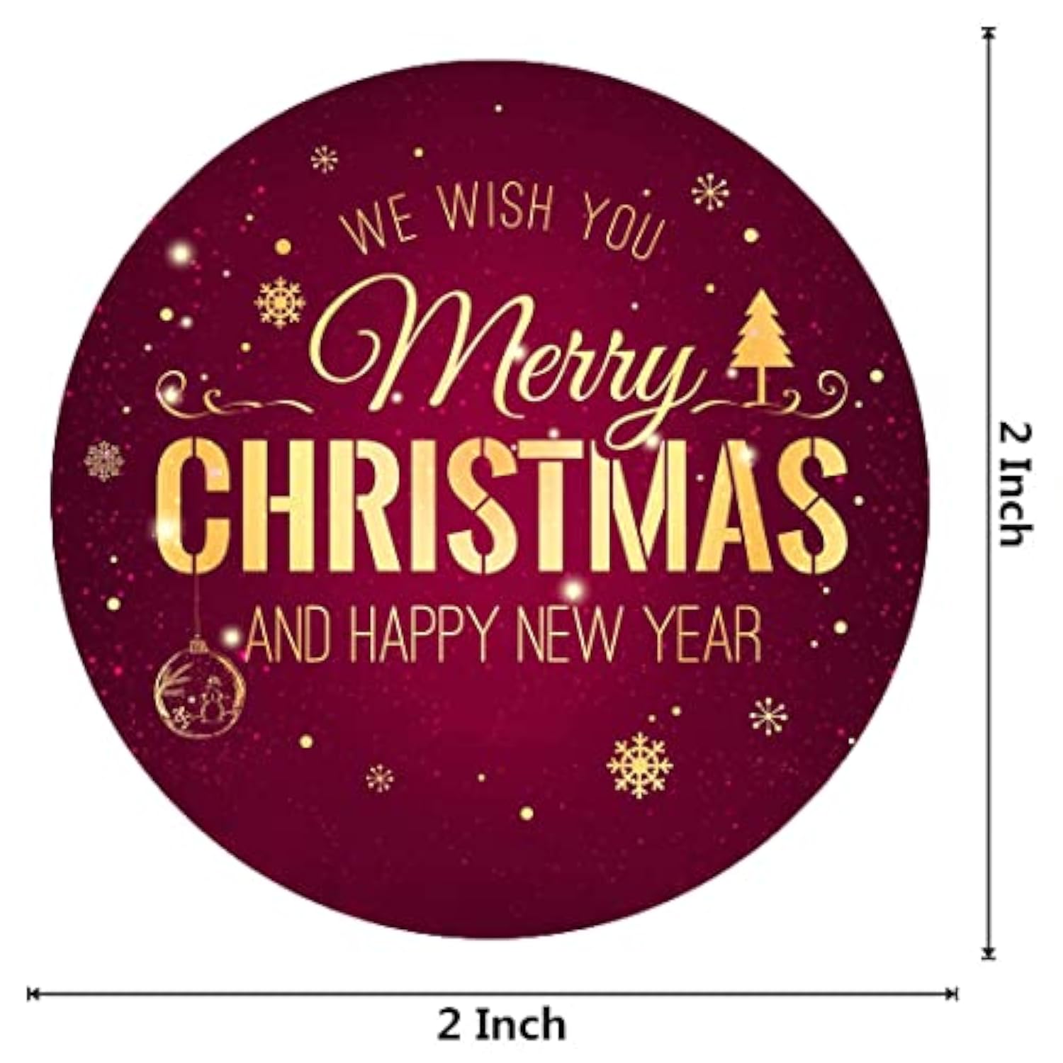 Red Gold Merry Christmas And Happy New Year Party Favor Stickers Seals Labels - 2 Inch - 50 Count