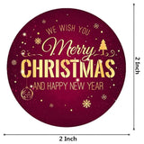 Red Gold Merry Christmas And Happy New Year Party Favor Stickers Seals Labels - 2 Inch - 50 Count