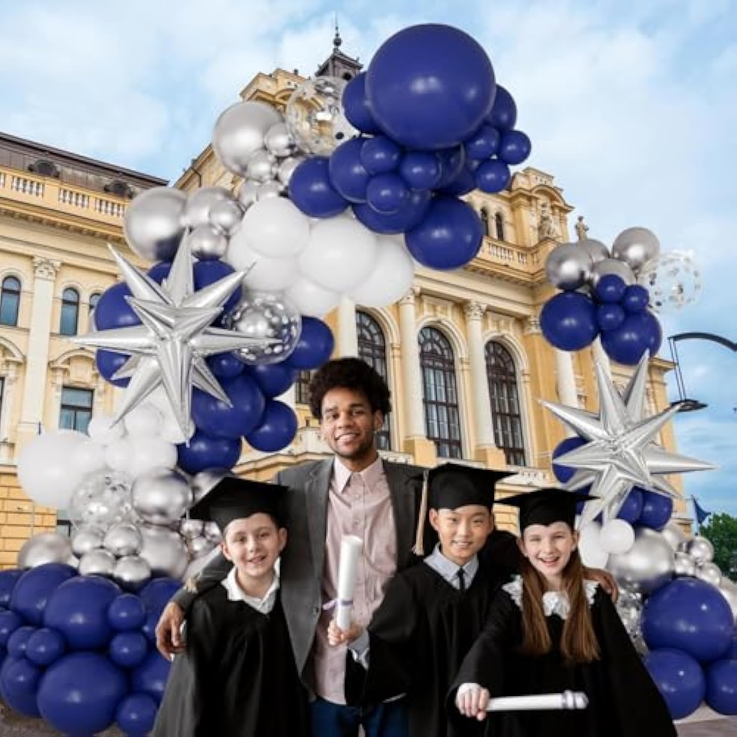 Navy Blue Balloon Arch Kit: Silver Star Party Decor (146pcs)