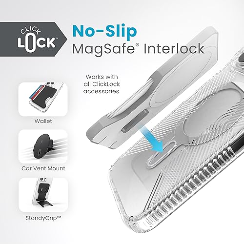 Clear iPhone 15 Pro Max Case - ClickLock No-Slip Interlock, Built for MagSafe, Drop Protection Grip - Scratch Resistant, Anti-Yellowing, 6.7 Inch
