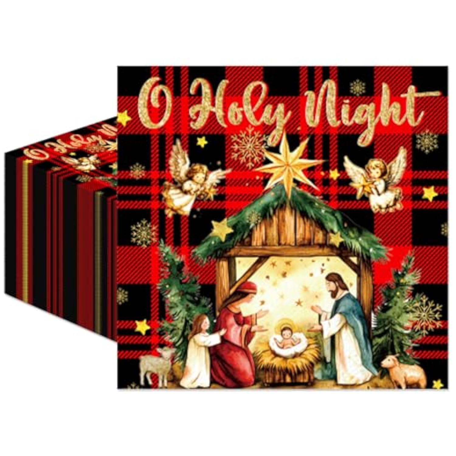 50Pcs O Holy Night Jesus Paper Napkins - Happy Birthday Jesus Decorations Christmas Jesus Birthday Party Supplies Disposable Luncheon Dinner Napkins 6.5" X 6.5"