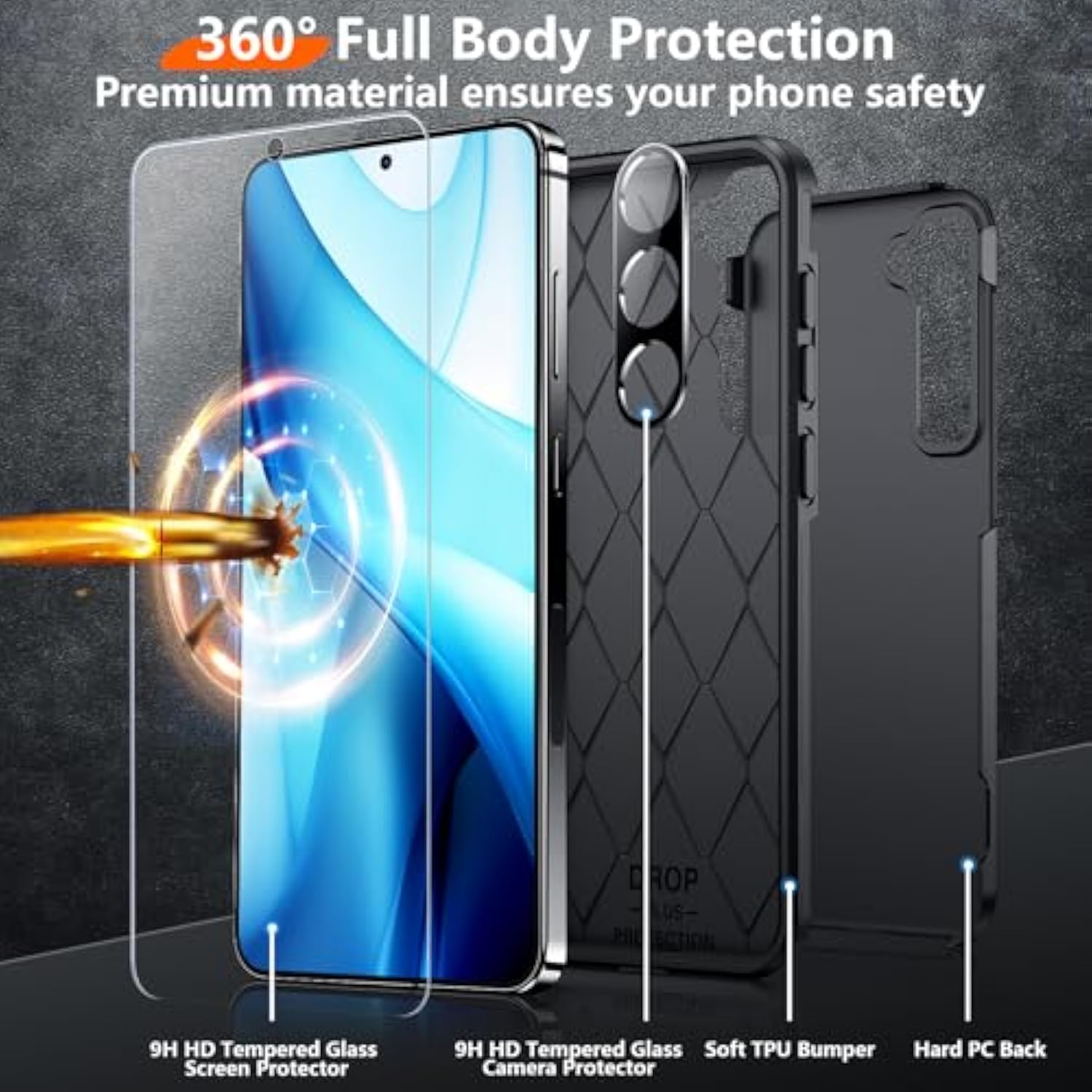 For Samsung Galaxy S25 Case, [ Grade Drop Protection] Heavy Duty Full Body Shockproof Protection Non-Slip Phone Case For S25 Case 6.2 Inch,Black