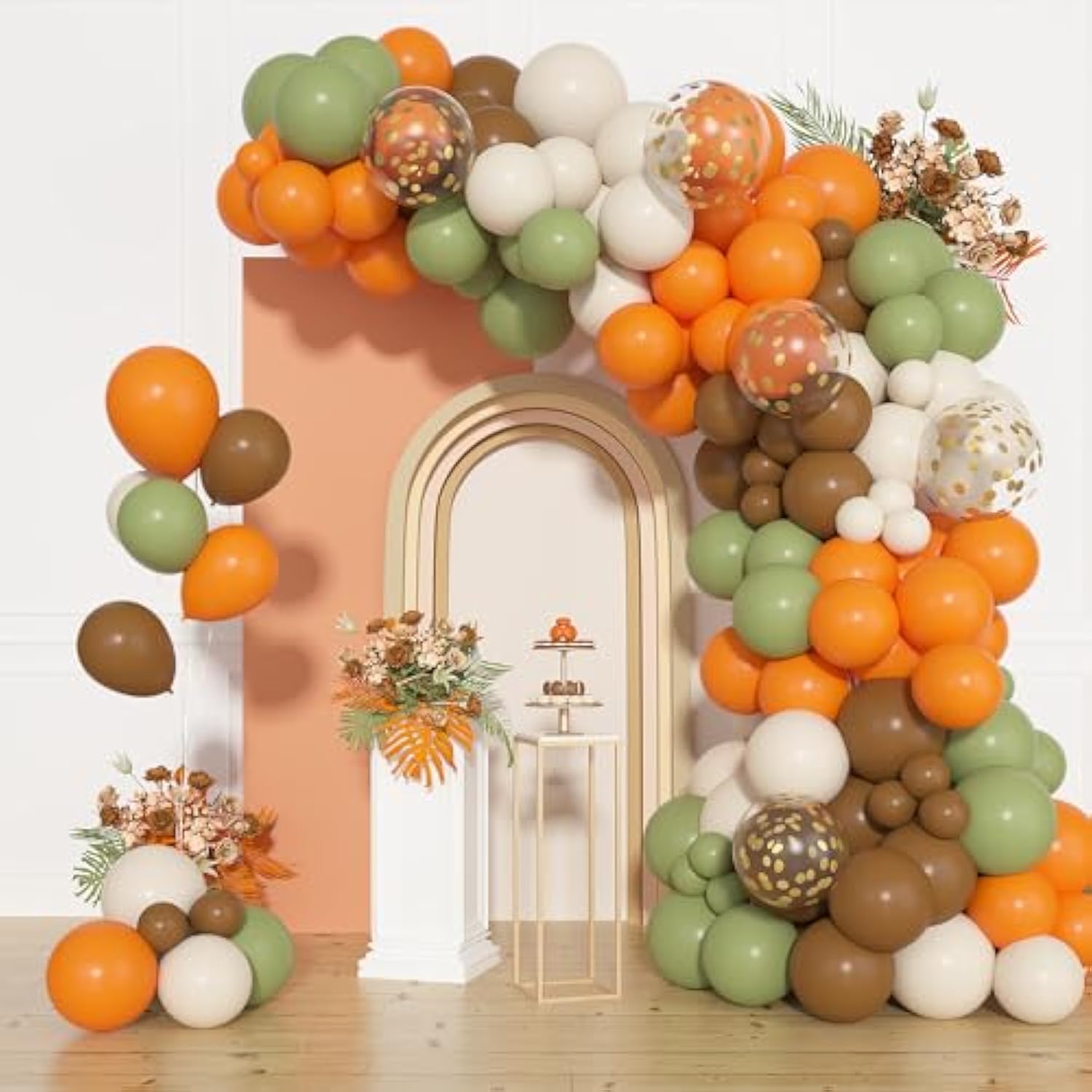 Sage Green & Orange Fall Balloons: Autumn Party Decorations (72pcs)