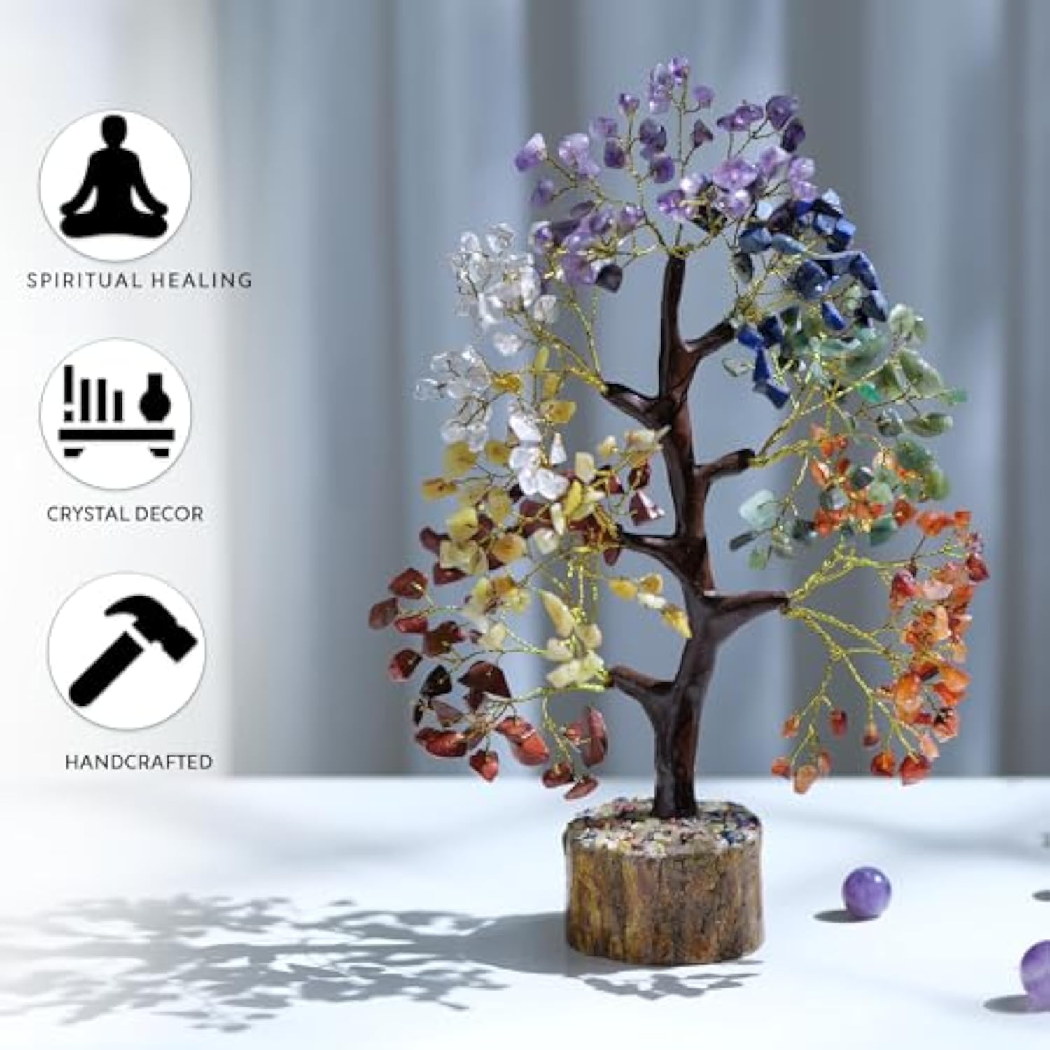 7 Chakra Tree Of Life Decor - Crystal Tree - Feng Shui Decor - Crystal Bonsai Tree - Gem Tree - Gemstone And Crystals - Spiritual Tree - Chakra Stones - Crystal Gifts - Birthday Gift For Women